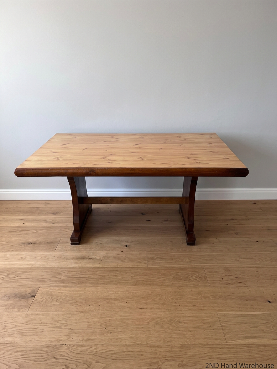 Two-Tone Wooden Trestle Dining Table — Fair Used Condition – styled product image