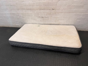 Single White and Grey Quilted Mattress — Surface Burn Mark and Water Damage – back view