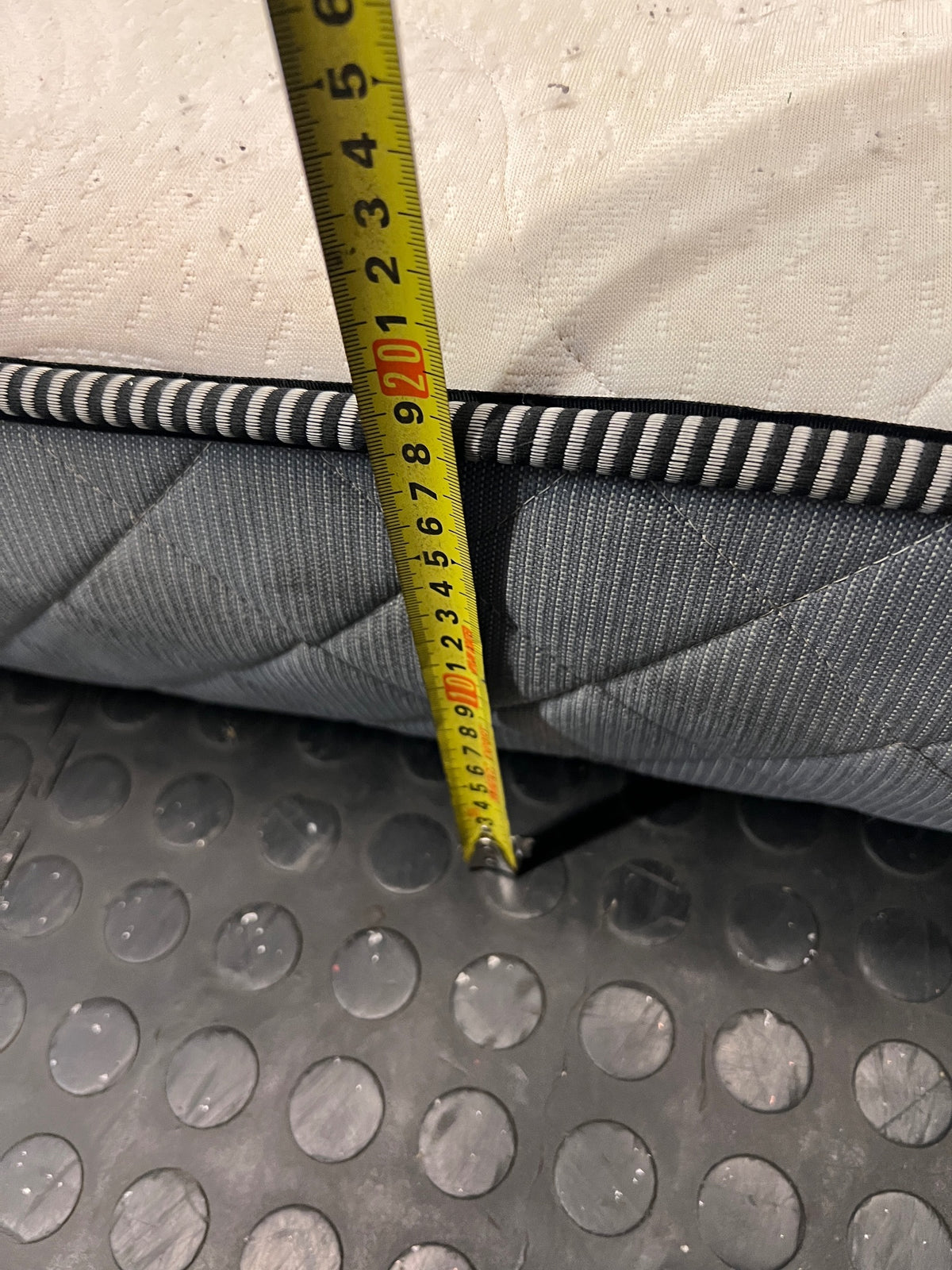 Single White and Grey Quilted Mattress — Surface Burn Mark and Water Damage – height measurement