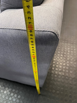 Grey L-Shaped Sectional Couch with Tapered Wood Legs — Cut at Base and Missing Attachment Bracket – height measurement