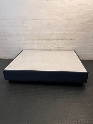 Upholstered Queen Bed Base in Grey — Good Working Order – back view