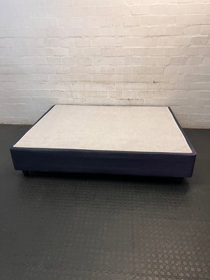 Upholstered Queen Bed Base in Grey — Good Working Order – side view
