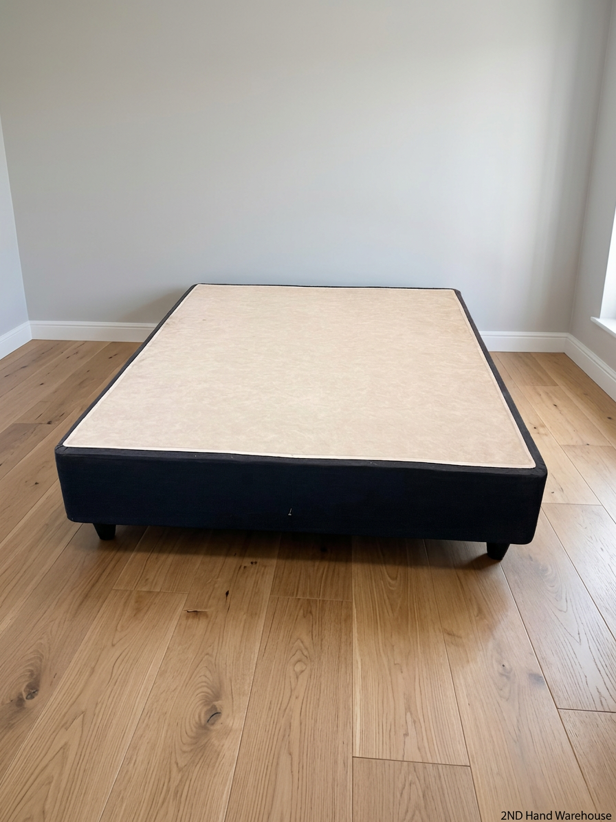 Upholstered Queen Bed Base in Grey — Good Working Order – styled product image