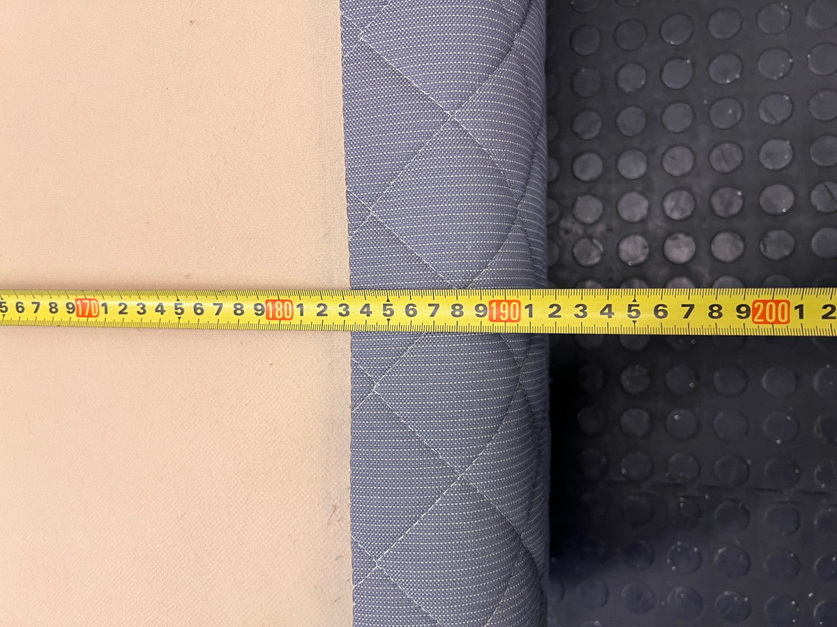 Quilted Grey Upholstered Single Bed Base — Loose Bottom Ring and Well-Used Condition – depth measurement