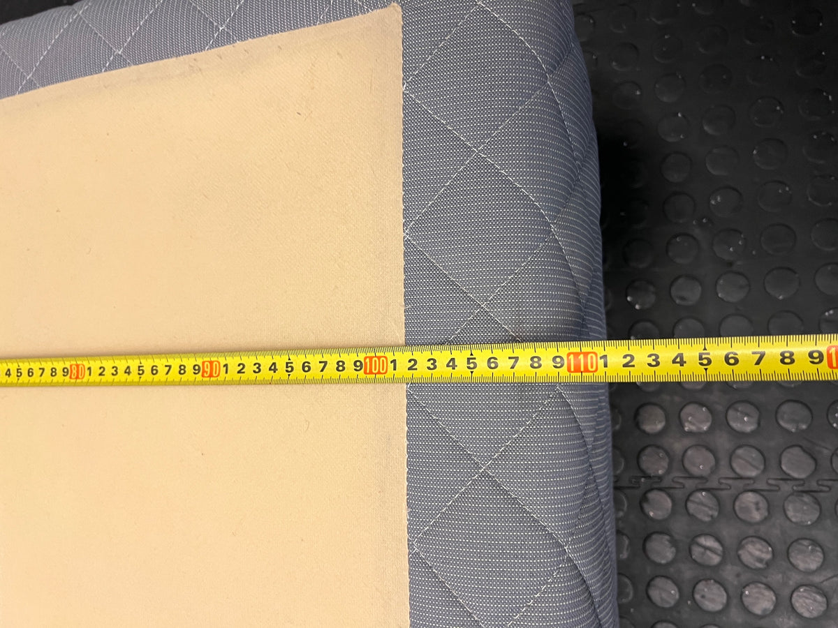 Quilted Grey Upholstered Single Bed Base — Loose Bottom Ring and Well-Used Condition – width measurement
