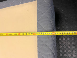 Quilted Grey Upholstered Single Bed Base — Loose Bottom Ring and Well-Used Condition – width measurement