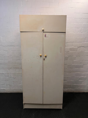 White Two-Door Wardrobe with Top Box – main front view