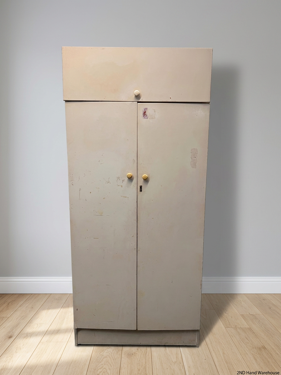 White Two-Door Wardrobe with Top Box – styled product image
