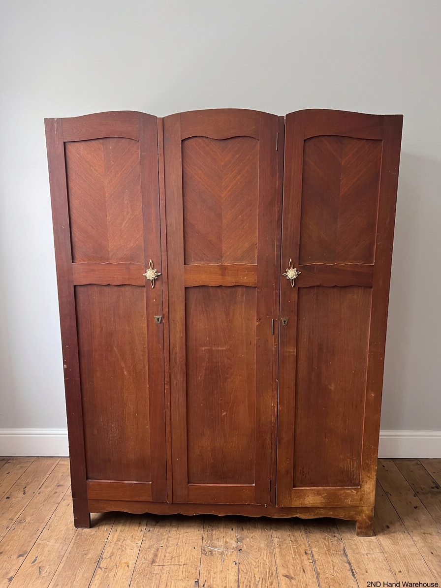 Three-Door Arched Wooden Wardrobe with Chevron Detail – styled product image