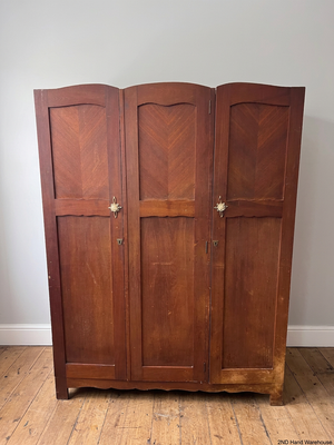 Three-Door Arched Wooden Wardrobe with Chevron Detail – styled product image