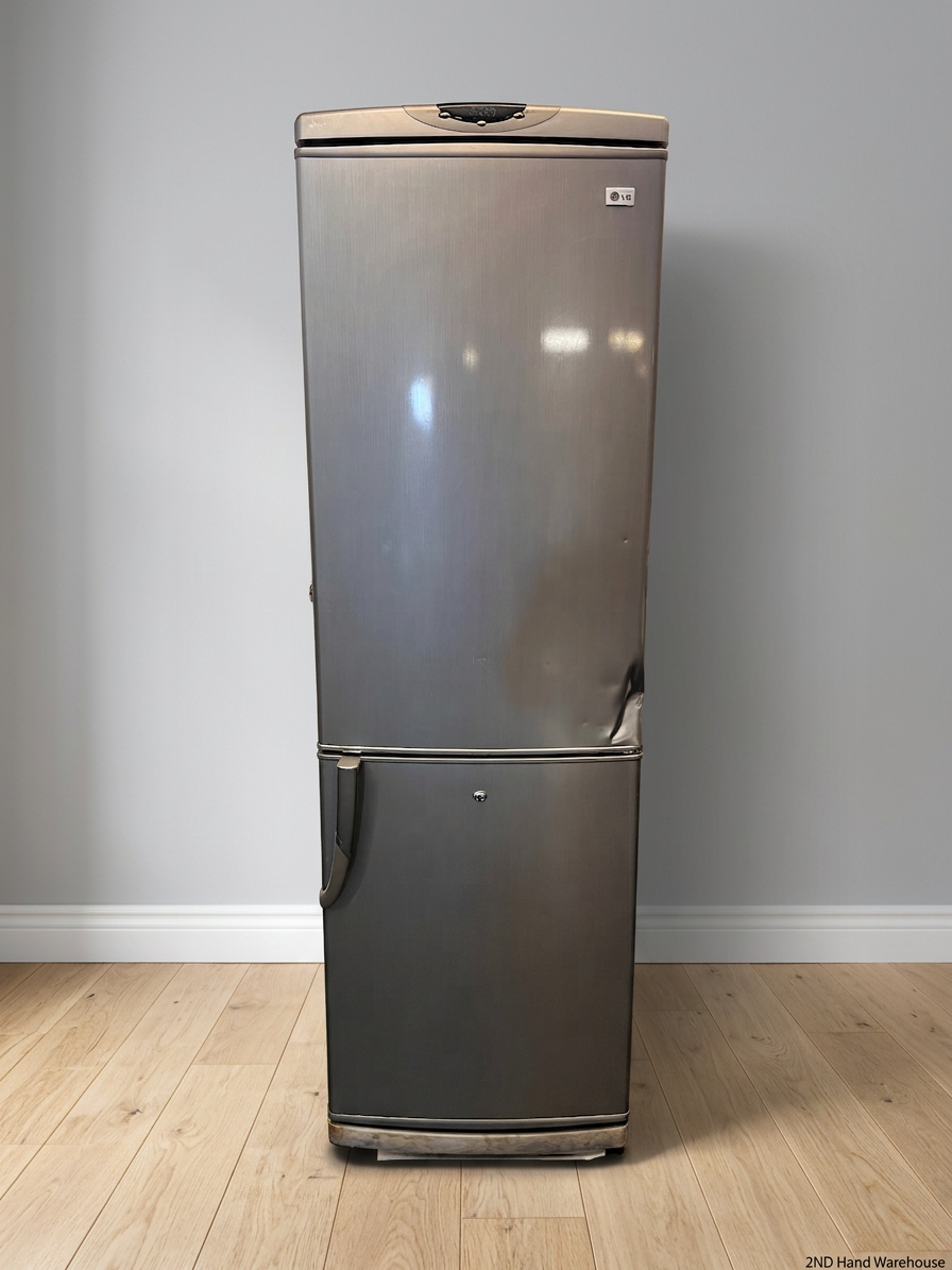 LG Silver Upright Fridge-Freezer — Non-Functional Internal Light and Door Dents – styled product image