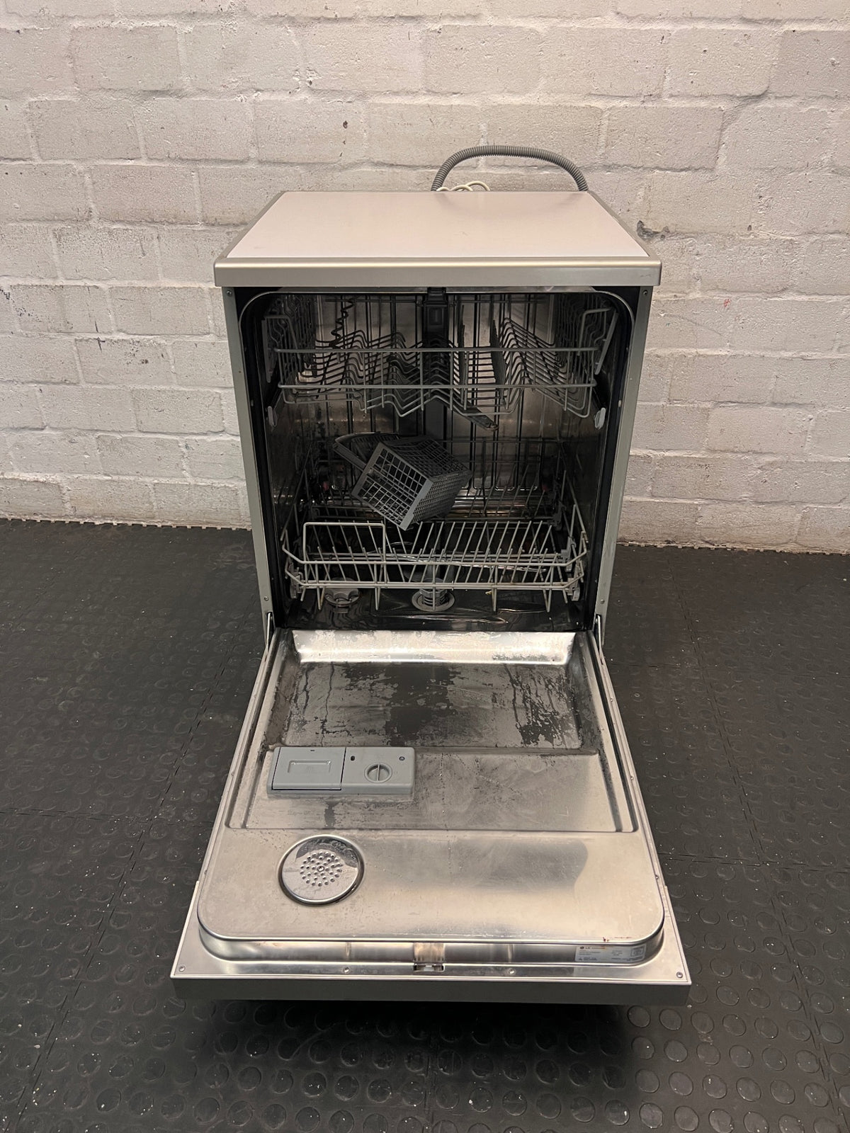 Silver LG Intello Freestanding Dishwasher — Non-Functional with Error Sound – side view