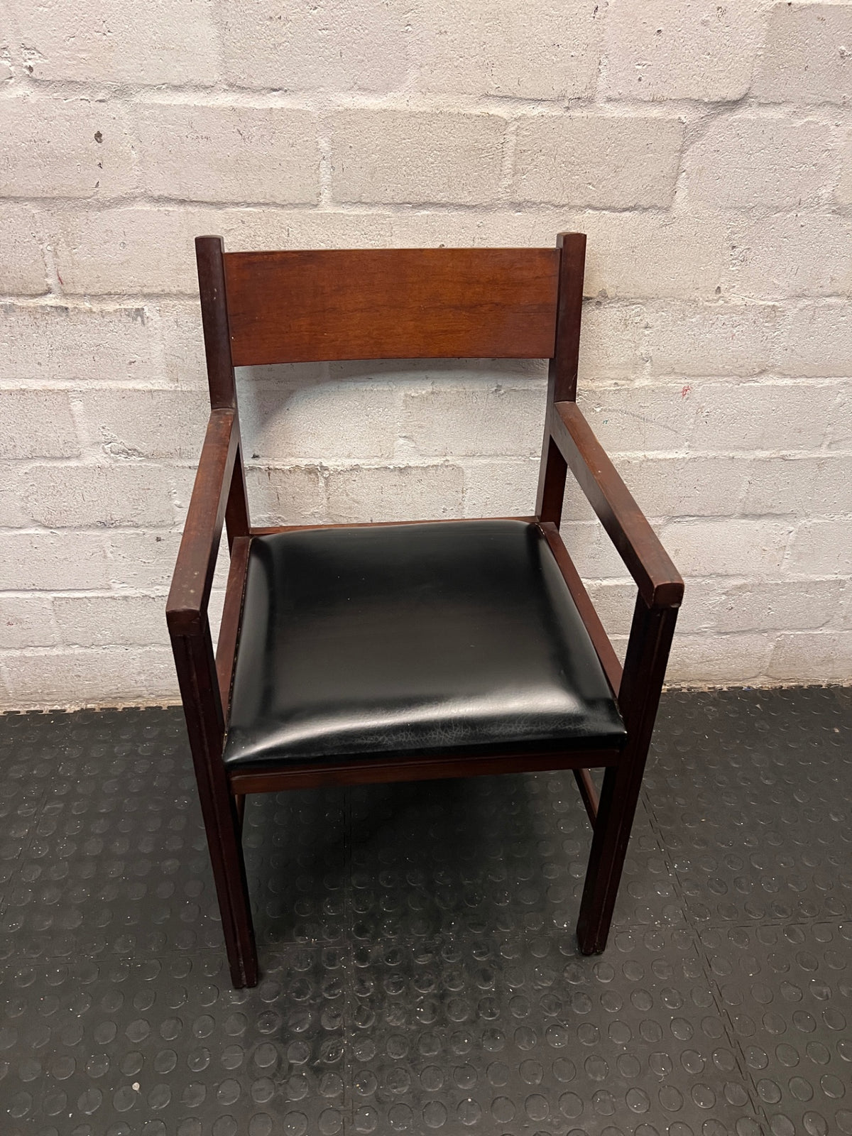 Wooden Armchair with Black Padded Seat – main front view
