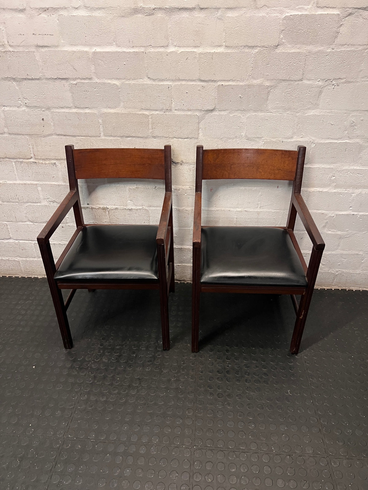 Wooden Armchair with Black Padded Seat – side view