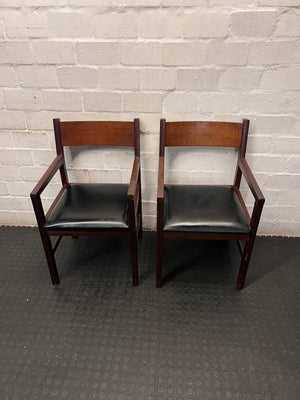 Wooden Armchair with Black Padded Seat – side view