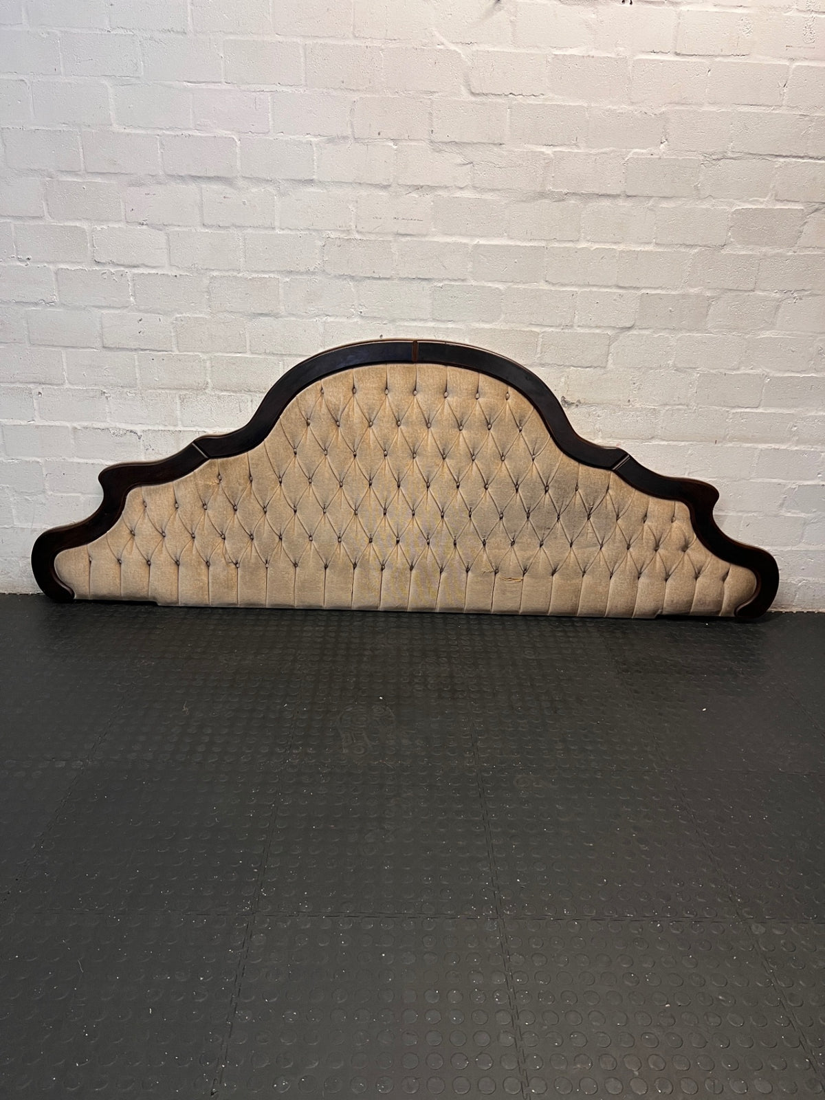 Extra Wide Upholstered Tufted Headboard with Wood Trim – main front view