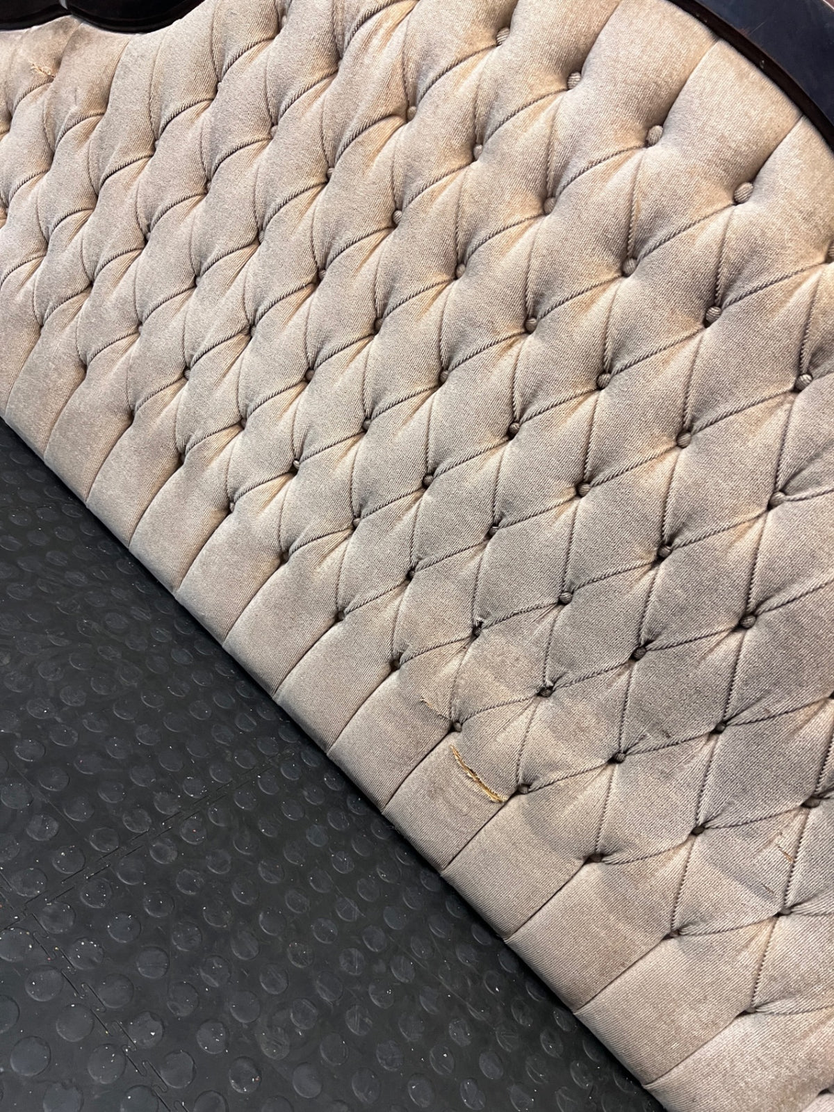 Extra Wide Upholstered Tufted Headboard with Wood Trim – side view
