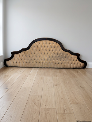 Extra Wide Upholstered Tufted Headboard with Wood Trim – styled product image