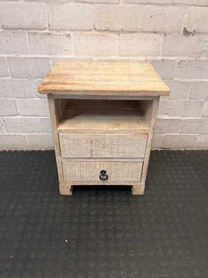 Rustic Whitewashed Wooden Side Table with Drawers – main front view