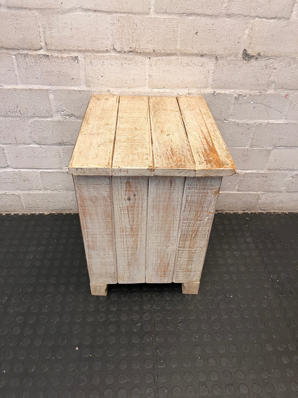 Rustic Whitewashed Wooden Side Table with Drawers – top view