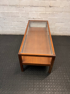 Mid-Century Style Wooden Coffee Table with Glass Top – back view