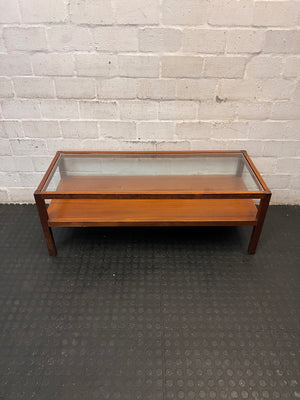 Mid-Century Style Wooden Coffee Table with Glass Top – condition detail