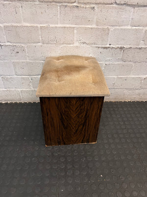 Tufted Corduroy Ottoman with Dark Wood Grain Finish – back view