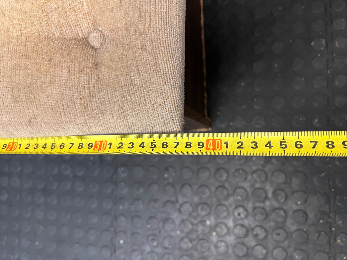 Tufted Corduroy Ottoman with Dark Wood Grain Finish – depth measurement