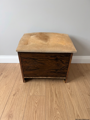 Tufted Corduroy Ottoman with Dark Wood Grain Finish – styled product image