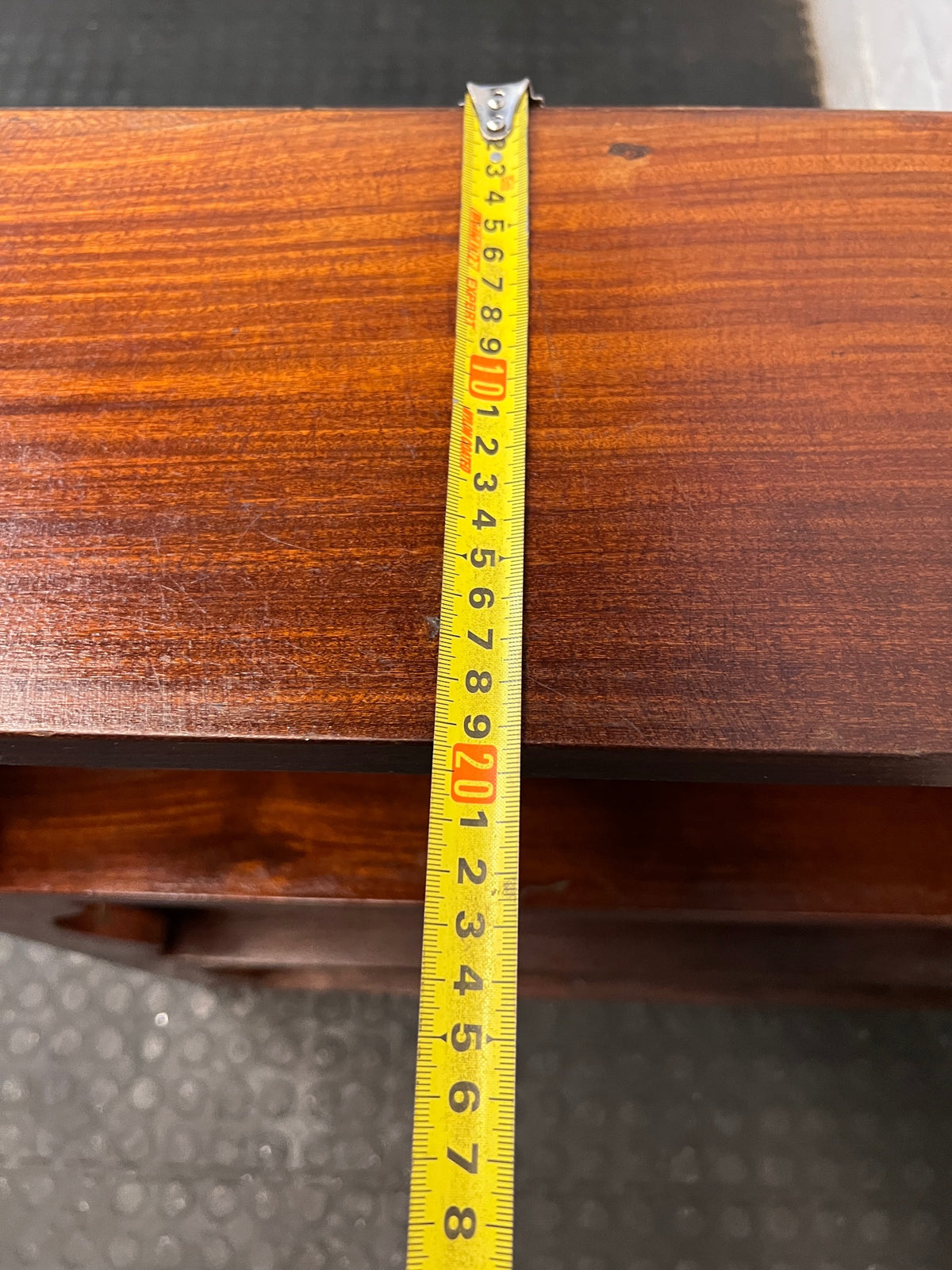 Wooden Bookshelf with Scalloped Detail – depth measurement