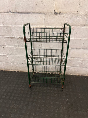 Green 3-Tier Metal Wire Utility Trolley – main front view