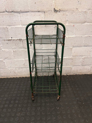 Green 3-Tier Metal Wire Utility Trolley – side view