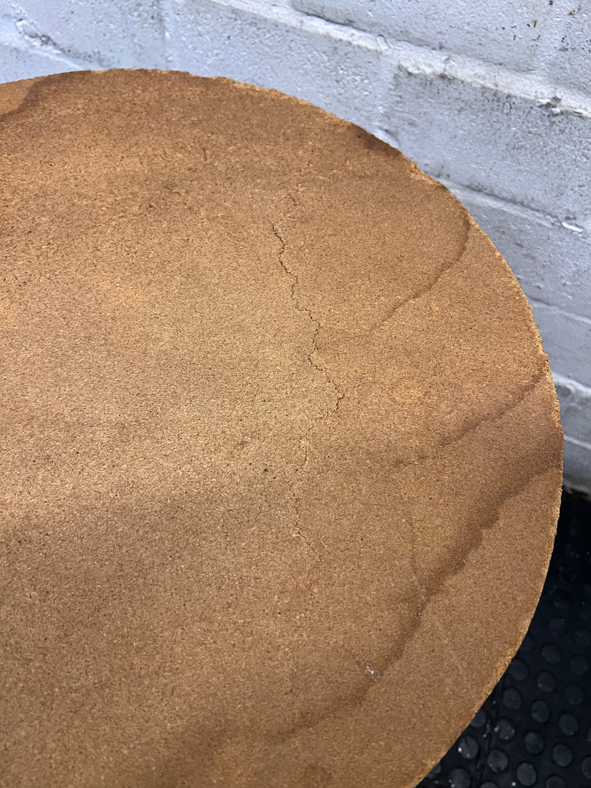 Round Wooden Side Table with Cross-Stretcher Base – back view