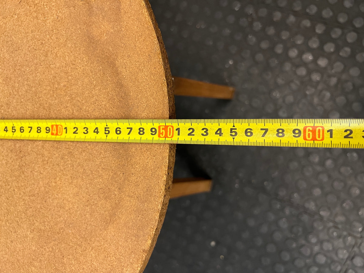 Round Wooden Side Table with Cross-Stretcher Base – depth measurement
