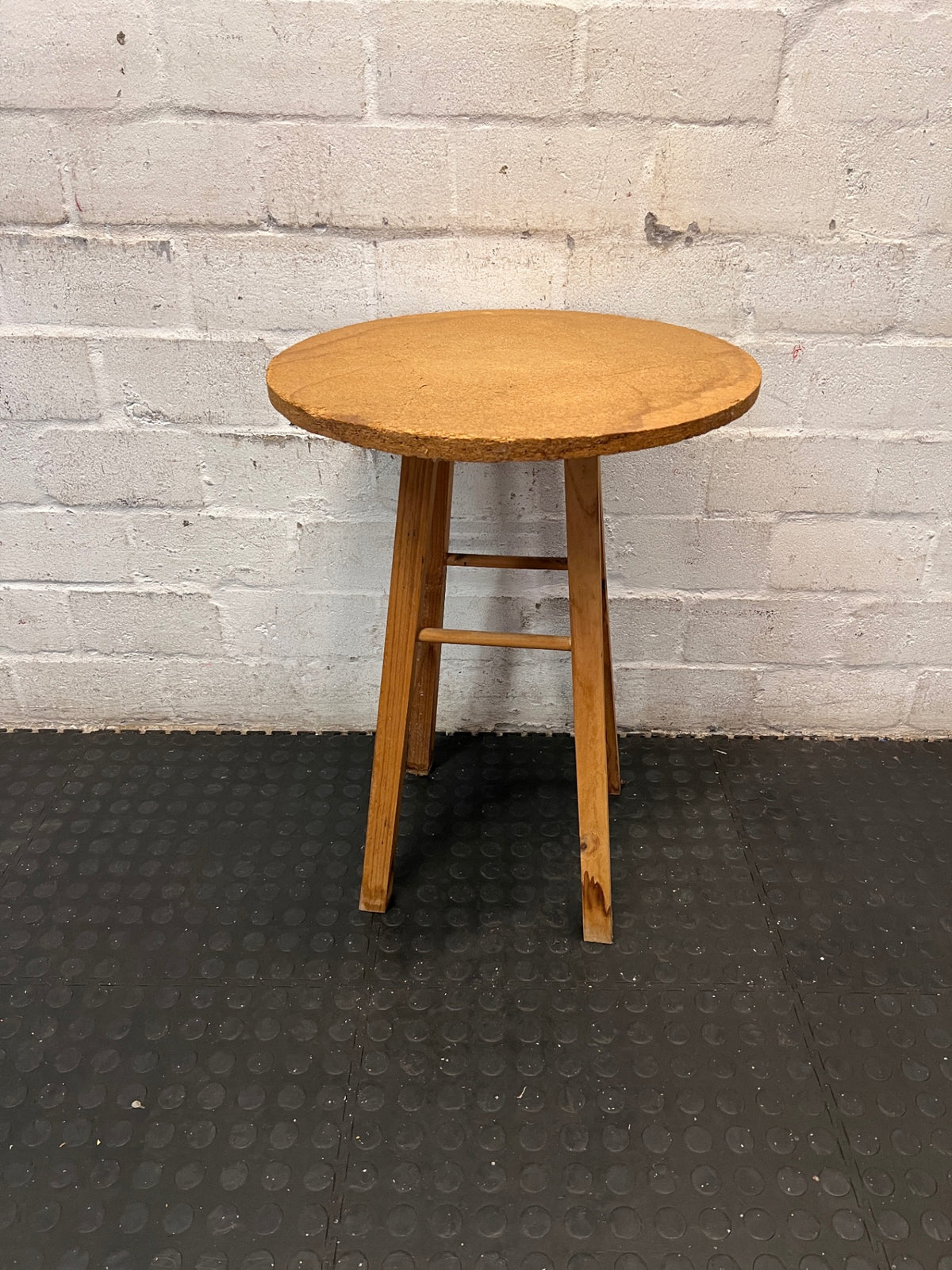 Round Wooden Side Table with Cross-Stretcher Base – main front view