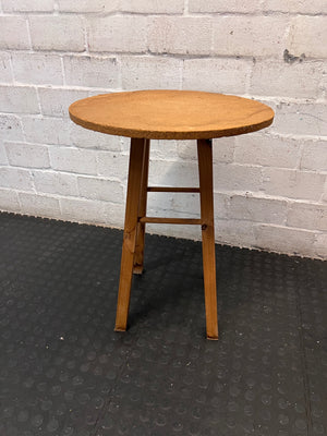 Round Wooden Side Table with Cross-Stretcher Base – side view