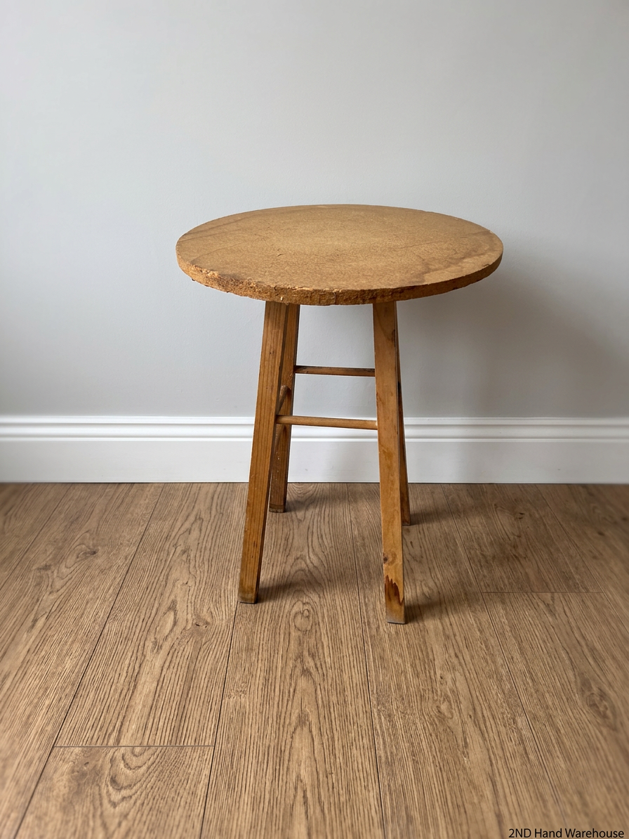 Round Wooden Side Table with Cross-Stretcher Base – styled product image