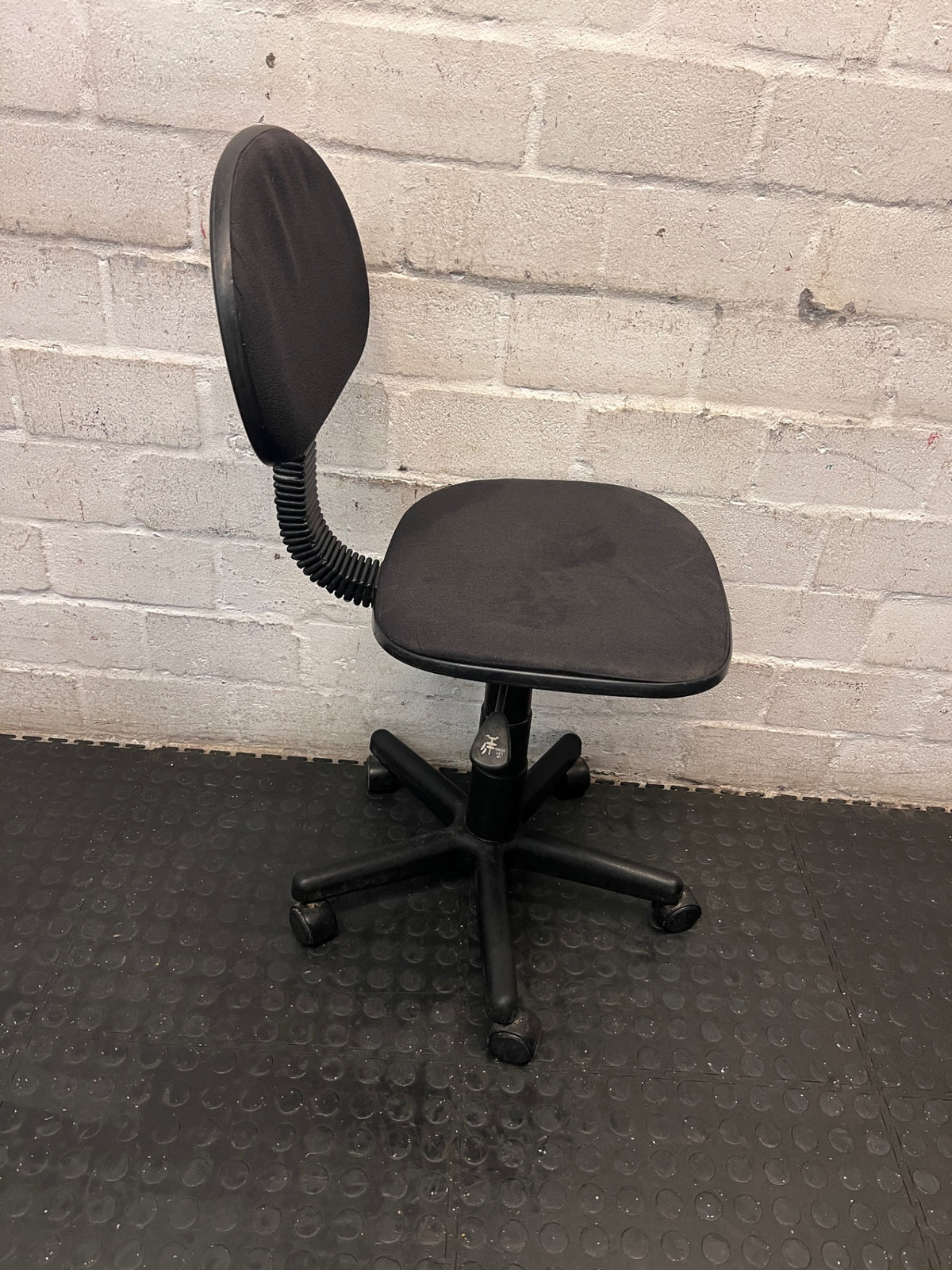 Black Fabric Typist Office Chair on Castors – side view