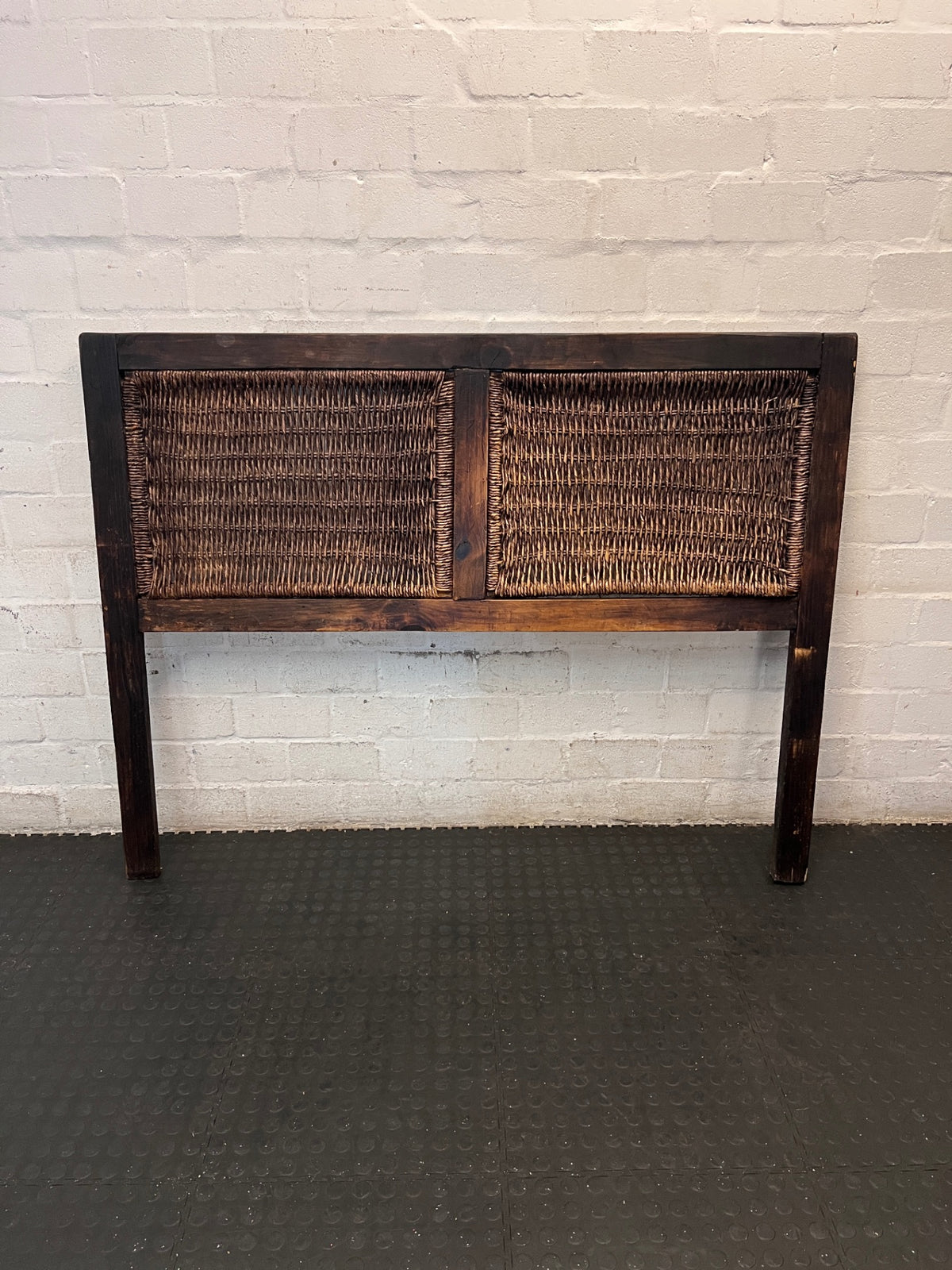Rustic Wooden and Woven Wicker Queen Headboard – main front view