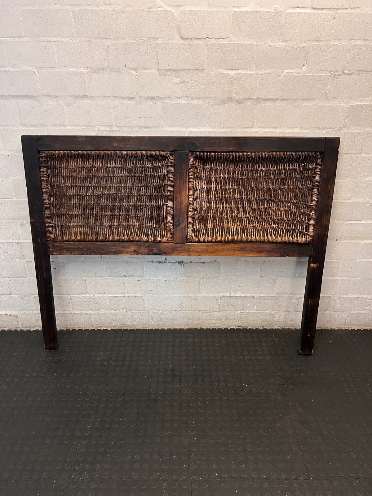 Rustic Wooden and Woven Wicker Queen Headboard – side view