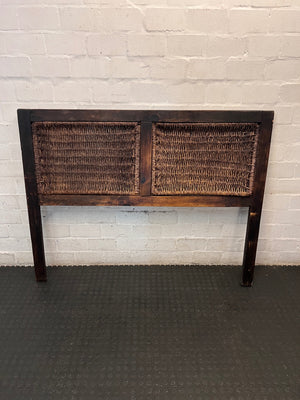 Rustic Wooden and Woven Wicker Queen Headboard – side view