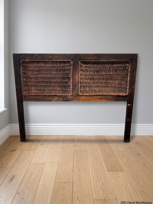 Rustic Wooden and Woven Wicker Queen Headboard – styled product image