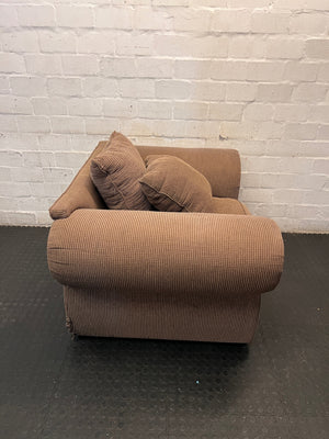 Brown Ribbed 1 Seater Couch with Scrolled Arms – back view