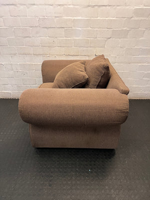 Brown Ribbed 1 Seater Couch with Scrolled Arms – side view