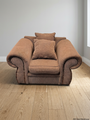 Brown Ribbed 1 Seater Couch with Scrolled Arms – styled product image
