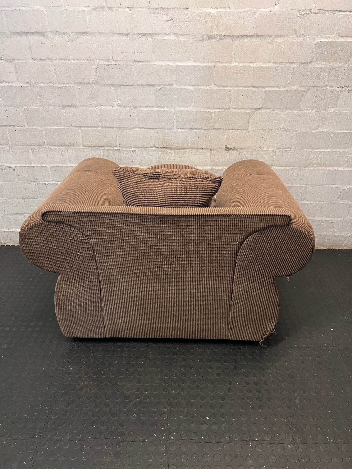 Brown Ribbed 1 Seater Couch with Scrolled Arms – top view