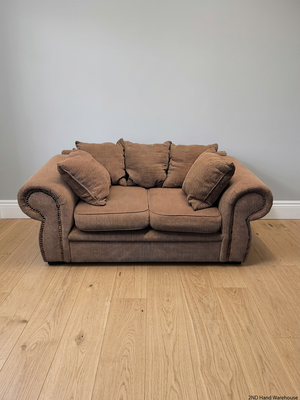 Upholstered 2 Seater Couch with Studded Roll Arms – styled product image