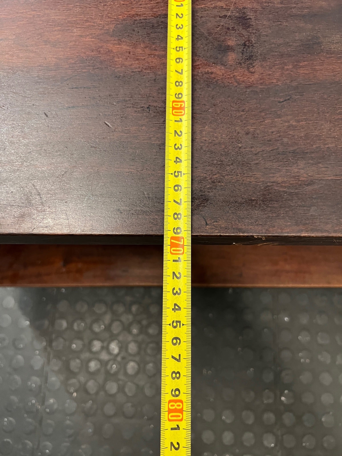 Solid Wood Rectangular Coffee Table on Wheels — Good Working Order – depth measurement