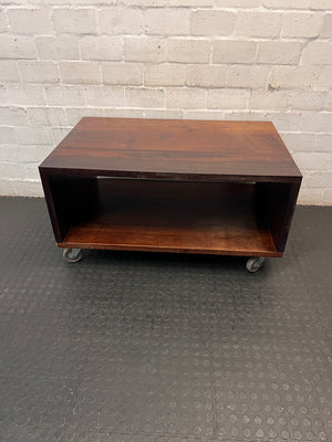 Solid Wood Rectangular Coffee Table on Wheels — Good Working Order – main front view