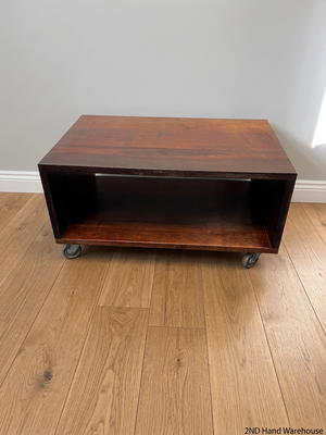 Solid Wood Rectangular Coffee Table on Wheels — Good Working Order – styled product image